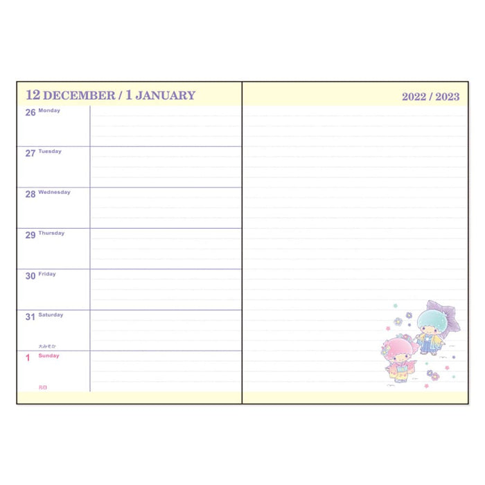 Agenda Sanrio 2023 B6 Little Twin Stars Agenda mensuel hebdomadaire avec autocollants