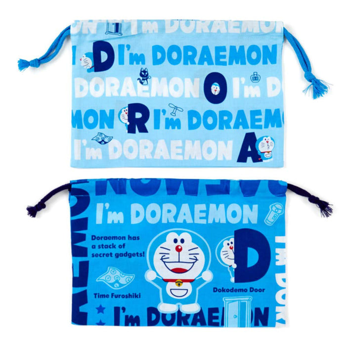 Sanrio Doraemon Lunch Drawstring Bag Set of 2 - I'm Doraemon Design