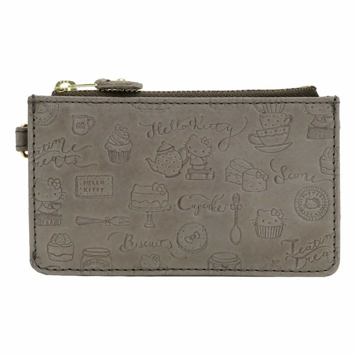 Mini portefeuille en cuir véritable gris Hello Kitty de Sanrio, porte-monnaie et porte-cartes