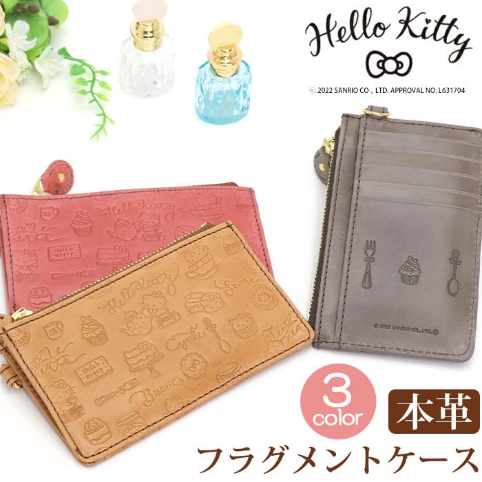 Mini portefeuille en cuir véritable gris Hello Kitty de Sanrio, porte-monnaie et porte-cartes