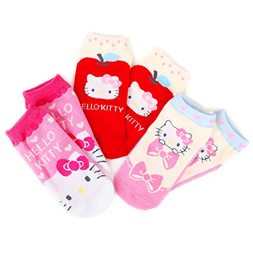 Lot de 3 paires de chaussettes pour enfants Sanrio Hello Kitty avec ruban 10-12 cm