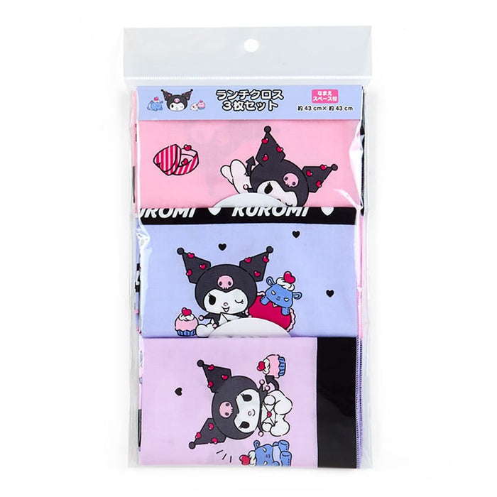 Lot de 3 serviettes à déjeuner Sanrio Kuromi – Serviettes réutilisables mignonnes et durables