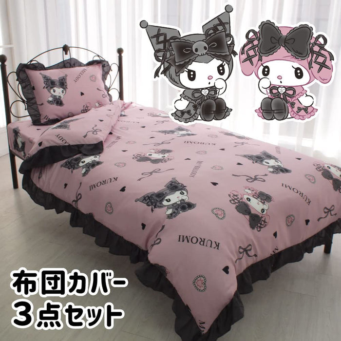 Sanrio Kuromi My Melody Volume Rüschen-Bettbezug-Set, Einzelbett, 3-teilig