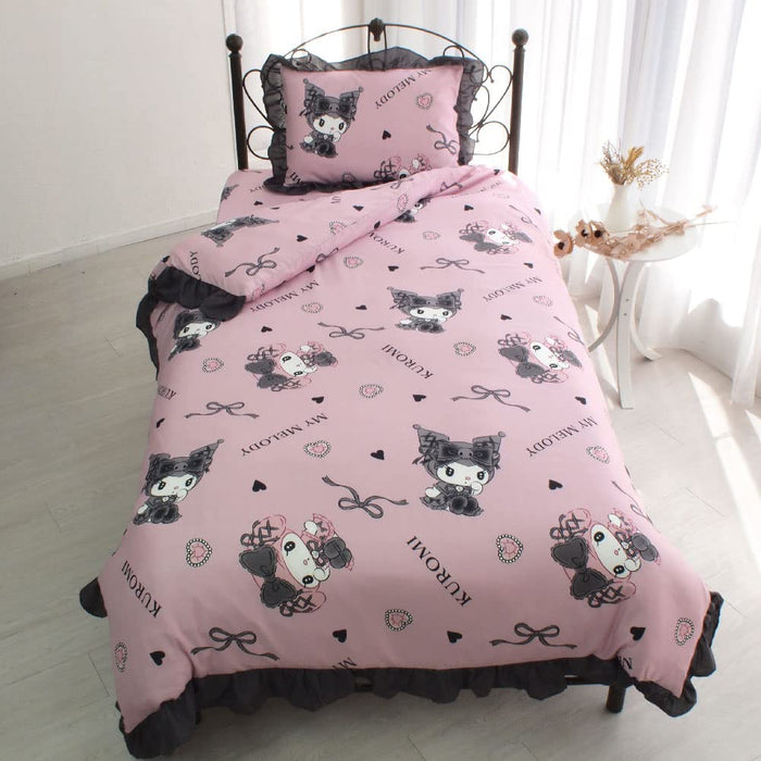 Sanrio Kuromi My Melody Volume Rüschen-Bettbezug-Set, Einzelbett, 3-teilig