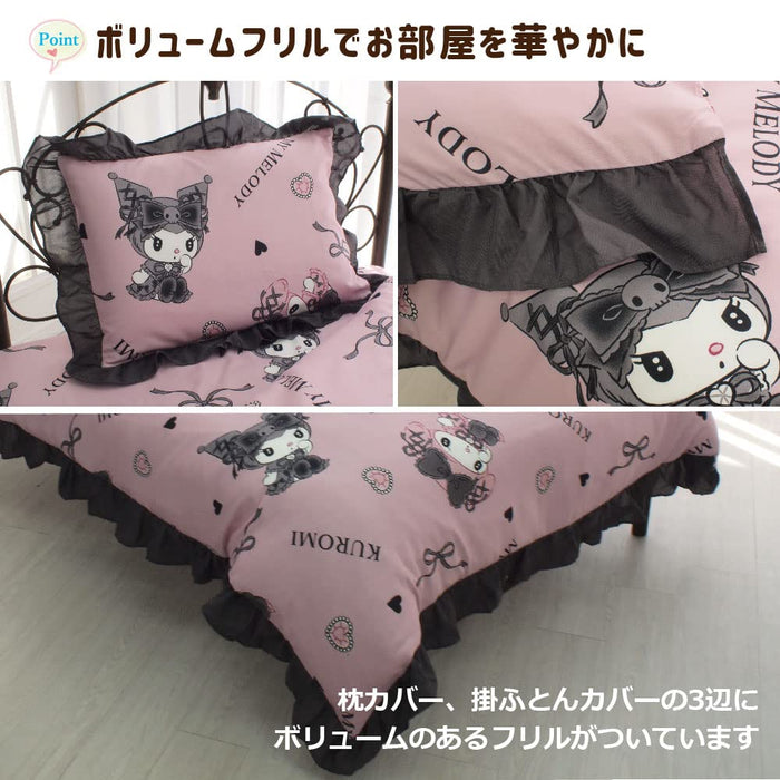 Sanrio Kuromi My Melody Volume Rüschen-Bettbezug-Set, Einzelbett, 3-teilig