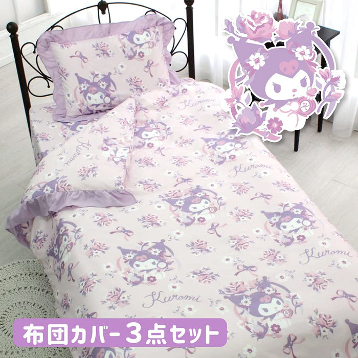 Sanrio Kuromi Rüschen Bettbezug Set 3-teilig Einzel Kissenbezug Laken Bettdecke