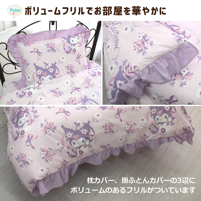 Parure de lit 3 pièces avec housse de couette et taie d'oreiller à volants Sanrio Kuromi