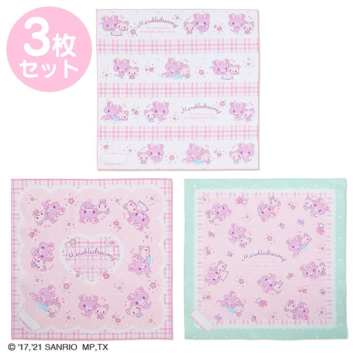 Sanrio Mewkledreamy Lunch-Tücher 3er-Set 43x43cm 100% Baumwolle Namensfeld inklusive