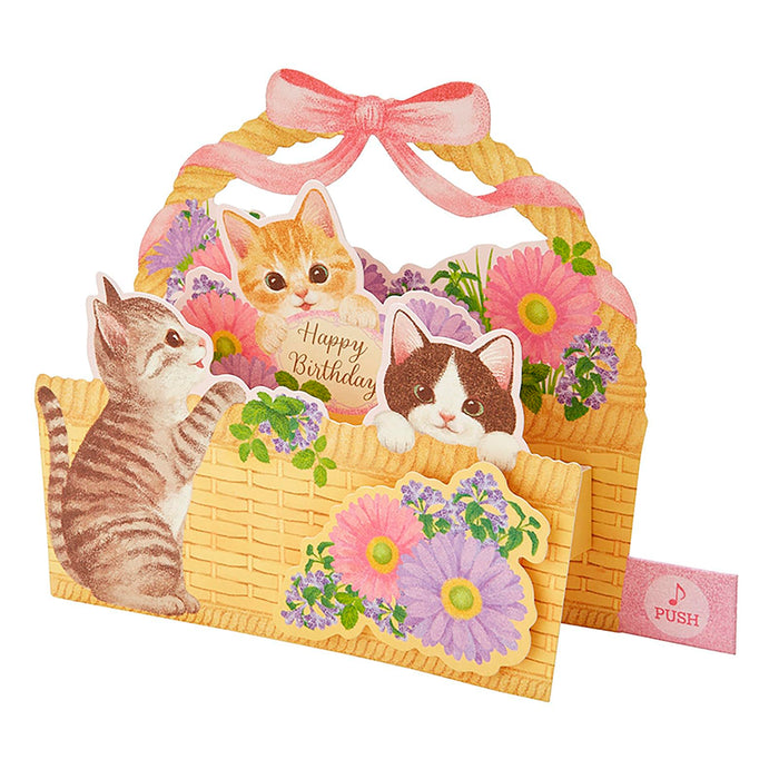 Carte d'anniversaire avec boîte à musique Sanrio Melody Cat in Flower Basket - Livraison à l'étranger