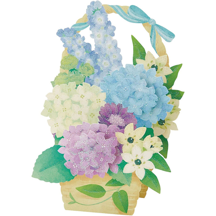 Carte de vœux avec panier d'hortensias de début d'été de Sanrio Message Card disponible dans le monde entier