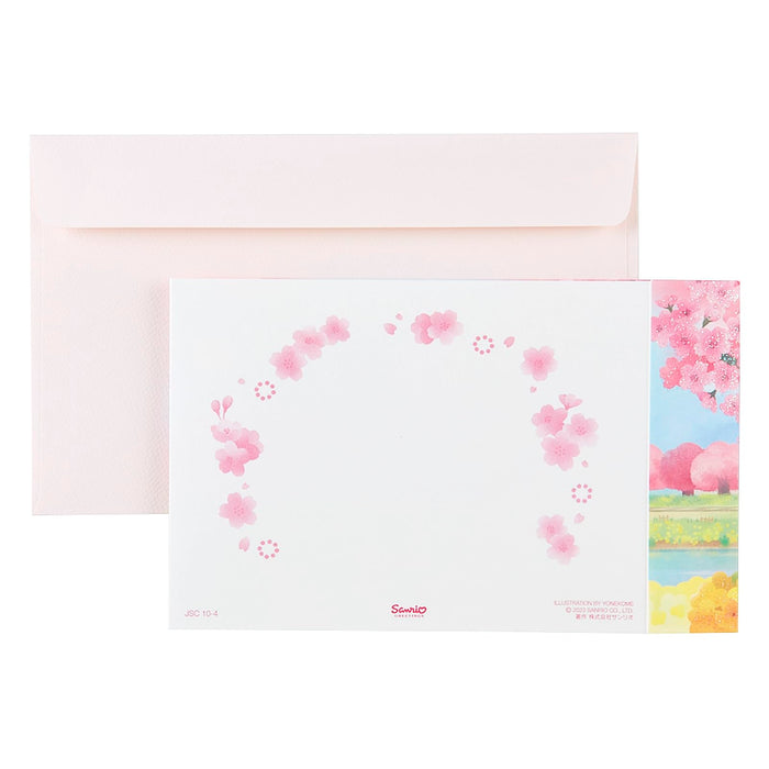 Carte de vœux avec message Sanrio, fleur de cerisier printanière, fleur de colza, train