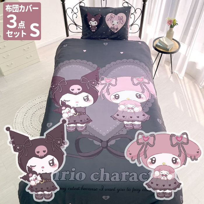 Ensemble housse de couette simple Sanrio Midnight Melo Kuromi My Melody 3 pièces