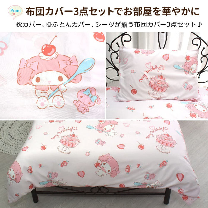 Sanrio My Melody 3-teiliges Bettbezug-Set mit Kissenbezügen und Laken, Einzelgröße