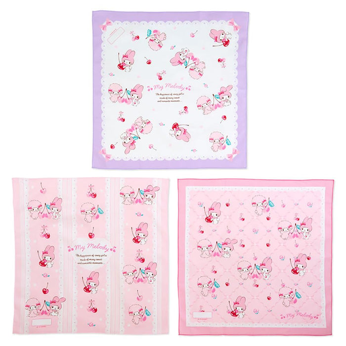 Lot de 3 serviettes à déjeuner Sanrio My Melody, emballages réutilisables et respectueux de l'environnement