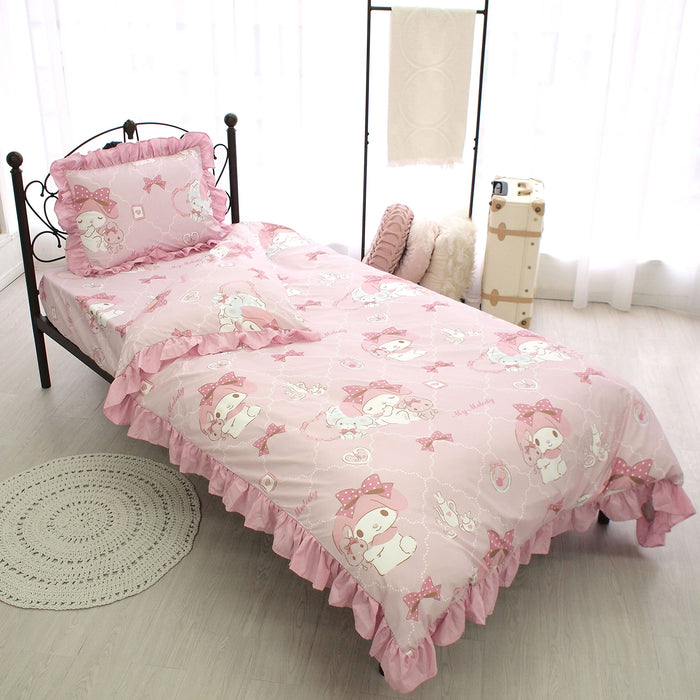 Parure de lit 3 pièces My Melody de Sanrio avec housse de couette, taie d'oreiller et draps simples