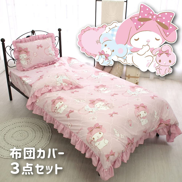 Parure de lit 3 pièces My Melody de Sanrio avec housse de couette, taie d'oreiller et draps simples