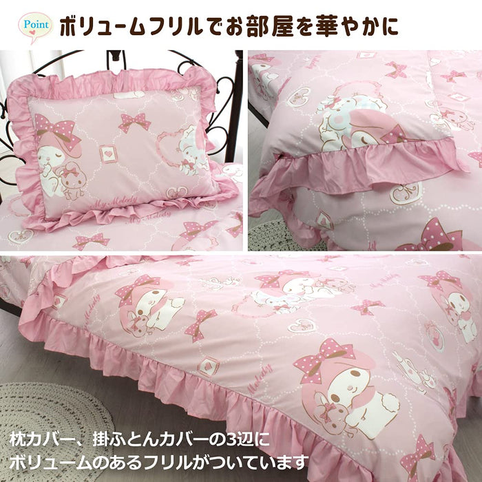 Parure de lit 3 pièces My Melody de Sanrio avec housse de couette, taie d'oreiller et draps simples