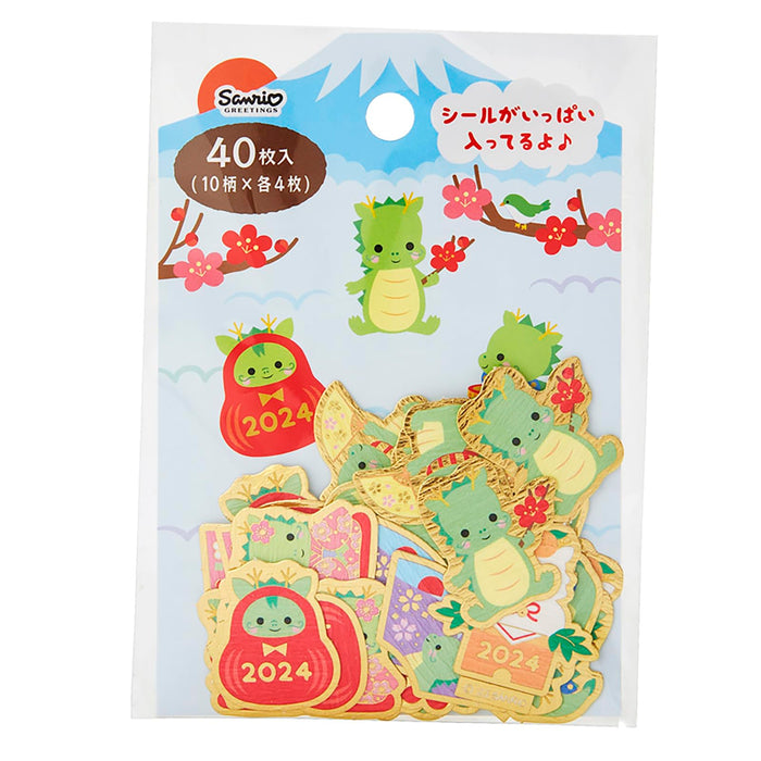 Ensemble de cartes de Nouvel An et d'accessoires colorés de Sanrio avec autocollants en forme de flocons