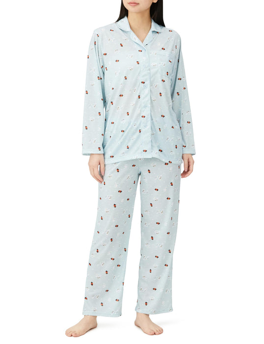 Sanrio Women's Long Sleeve Pajama Set - Blue Hangyodon Cinnamoroll Design