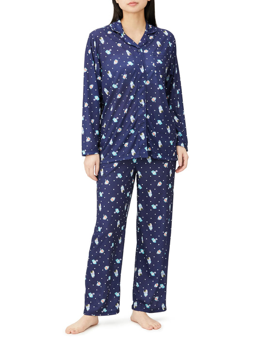 Sanrio Women's Navy Long Sleeve Pajama Set with Hangyodon and Cinnamoroll