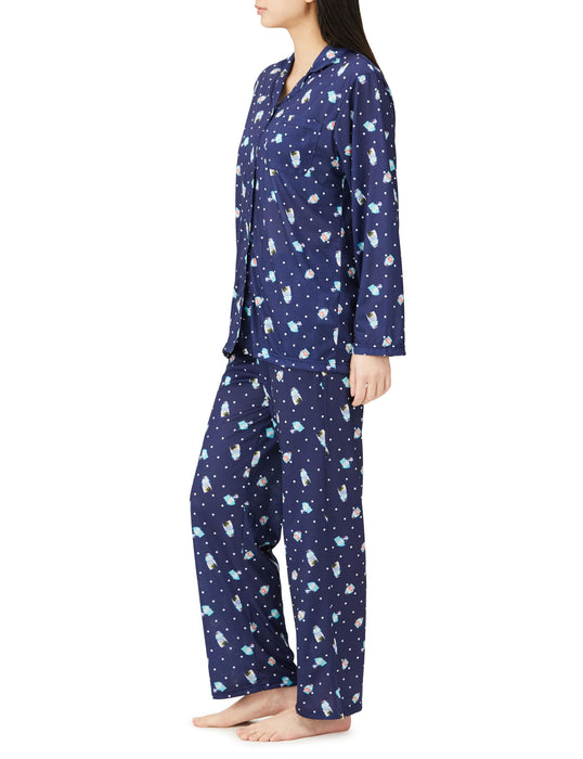 Sanrio Women's Navy Long Sleeve Pajama Set with Hangyodon and Cinnamoroll