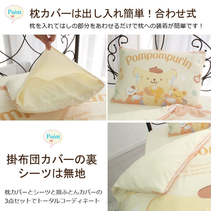 Sanrio Pom Pom Purin Single Size 3-Piece Duvet Cover Set With Pillowcase and Sheets