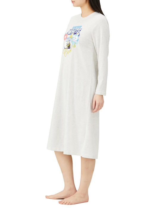 Sanrio Women's Long Sleeve Room Dress - Chocolate Cinnamoroll & Hello Kitty L Gray