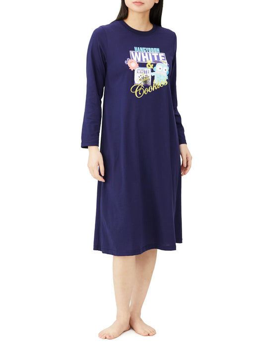 Sanrio Women's Long Sleeve Room Dress L Navy Cinnamoroll Hello Kitty