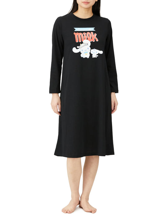 Sanrio Hello Kitty Black Long Sleeve Roomwear Dress Women M Hangyodon Cinnamoroll