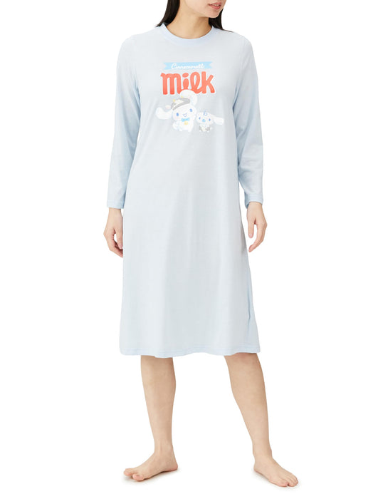 Sanrio Langärmliges blaues Roomwear-Kleid für Damen – Hello Kitty &amp; Hangyodon L