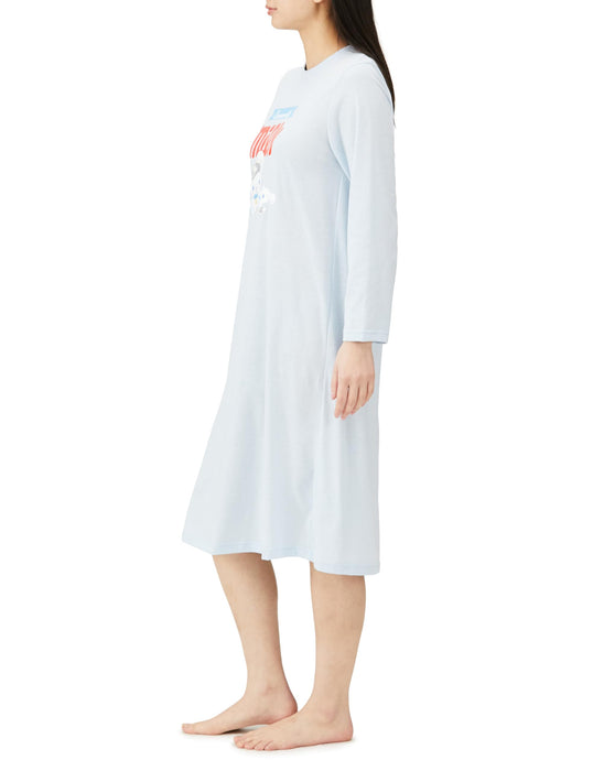 Sanrio Langärmliges blaues Roomwear-Kleid für Damen – Hello Kitty &amp; Hangyodon L