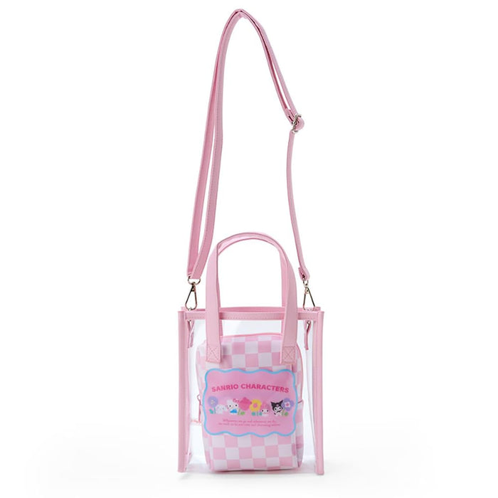 Sanrio Characters Clear Tote Bag With Shoulder Strap Pastel Checker 20x18x7 Cm