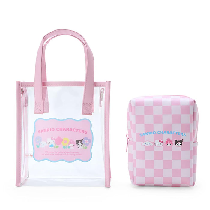 Sanrio Characters Clear Tote Bag With Shoulder Strap Pastel Checker 20x18x7 Cm