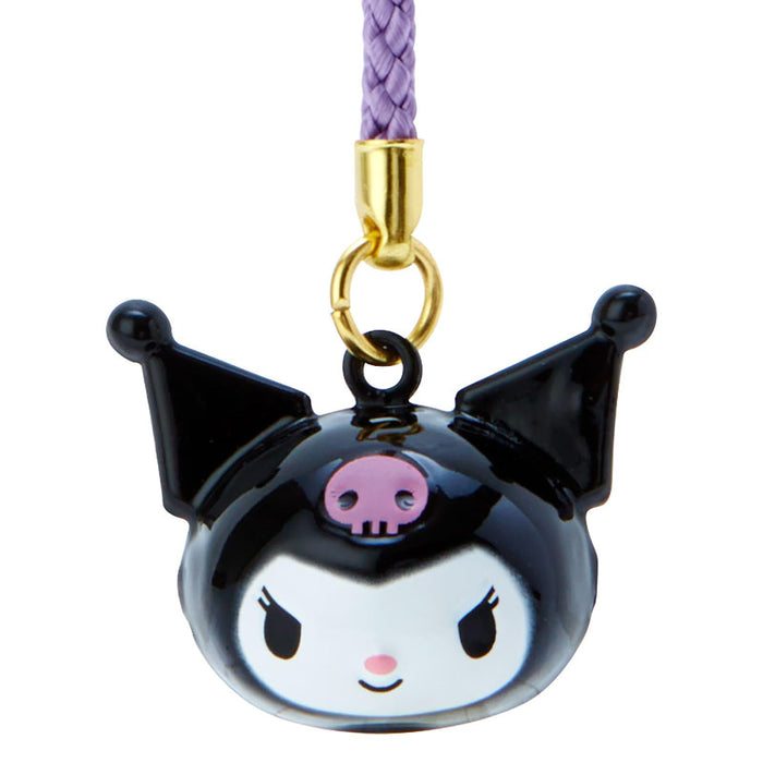 Sanrio Kuromi Gesichtsförmige Glocke aus Messing, Netsuke-Gurtschnur 341703