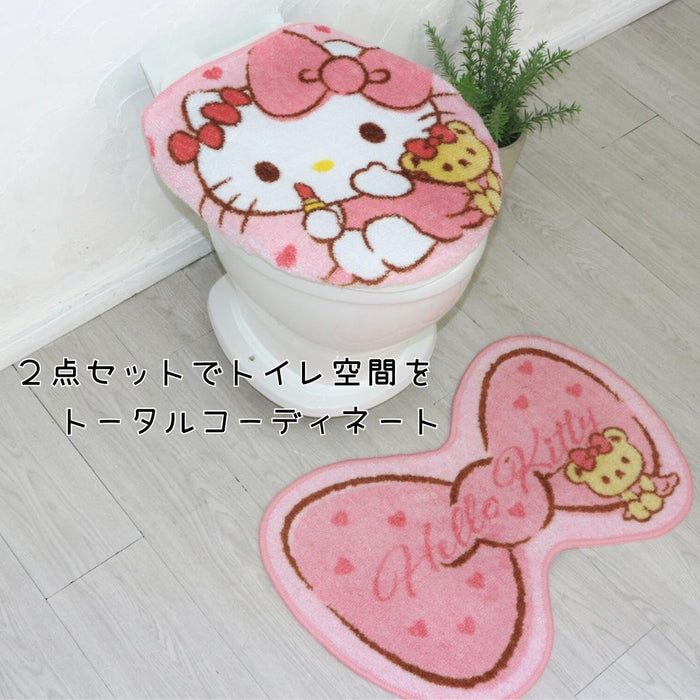 Ensemble de toilette 2 pièces Sanrio Hello Kitty : couvercle de couvercle et tapis de sol - Entièrement lavable