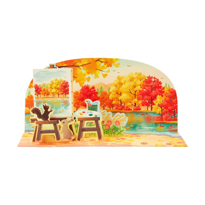 Carte de vœux avec chevalet d'automne Sanrio - Magnifique carte de vœux avec paysage d'automne