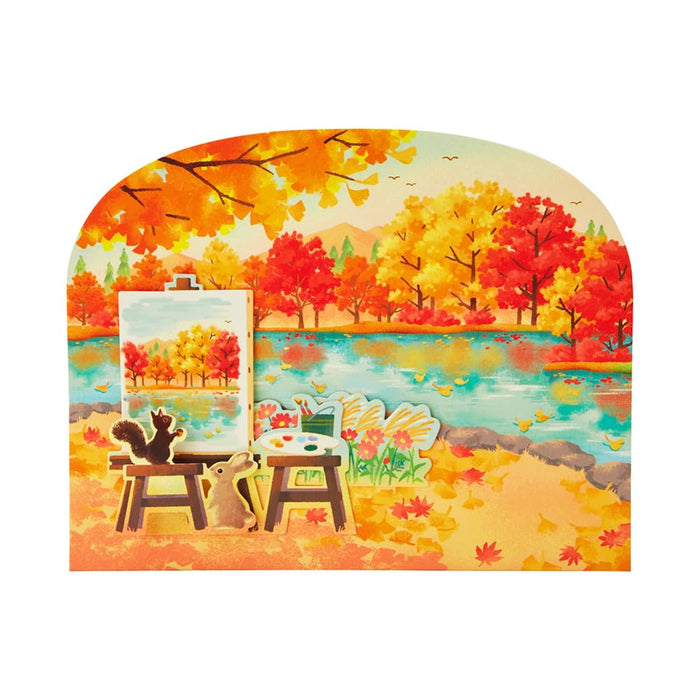 Carte de vœux avec chevalet d'automne Sanrio - Magnifique carte de vœux avec paysage d'automne