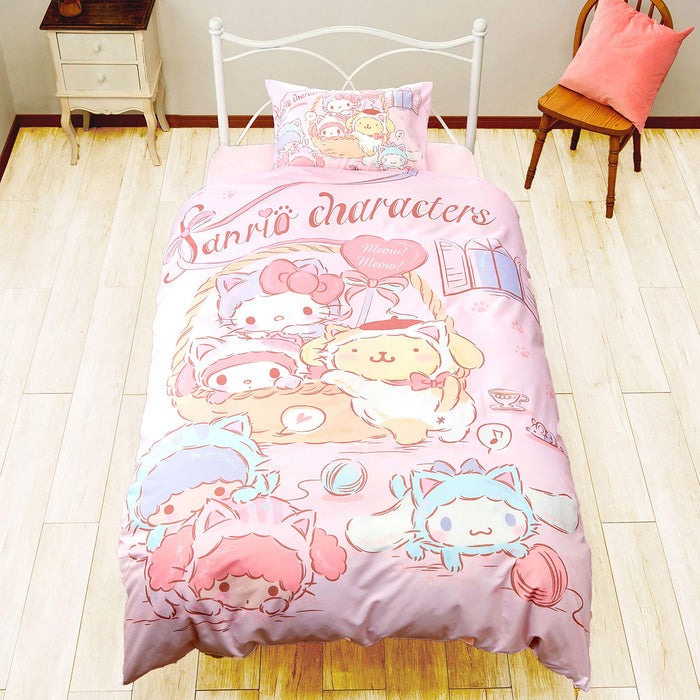 Parure de lit 3 pièces avec housse de couette et taie d'oreiller et housse de matelas Motif personnages de Sanrio