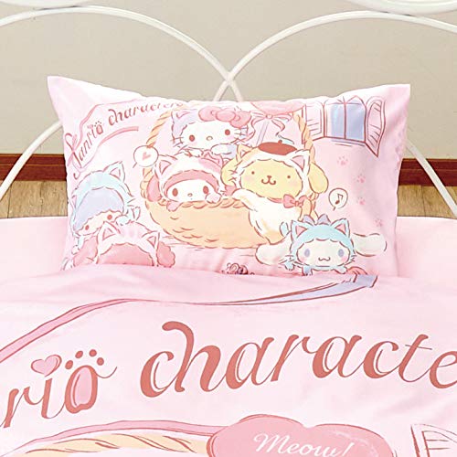 Parure de lit 3 pièces avec housse de couette et taie d'oreiller et housse de matelas Motif personnages de Sanrio