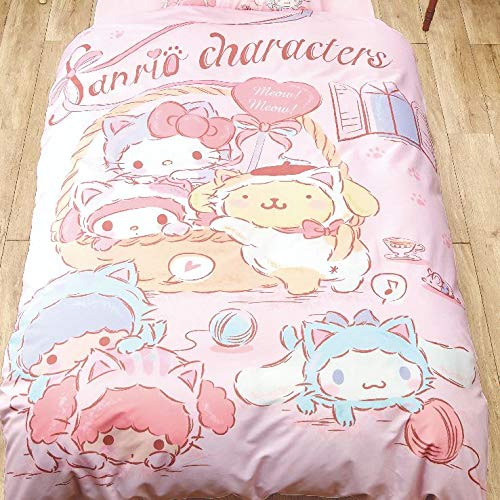 Parure de lit 3 pièces avec housse de couette et taie d'oreiller et housse de matelas Motif personnages de Sanrio