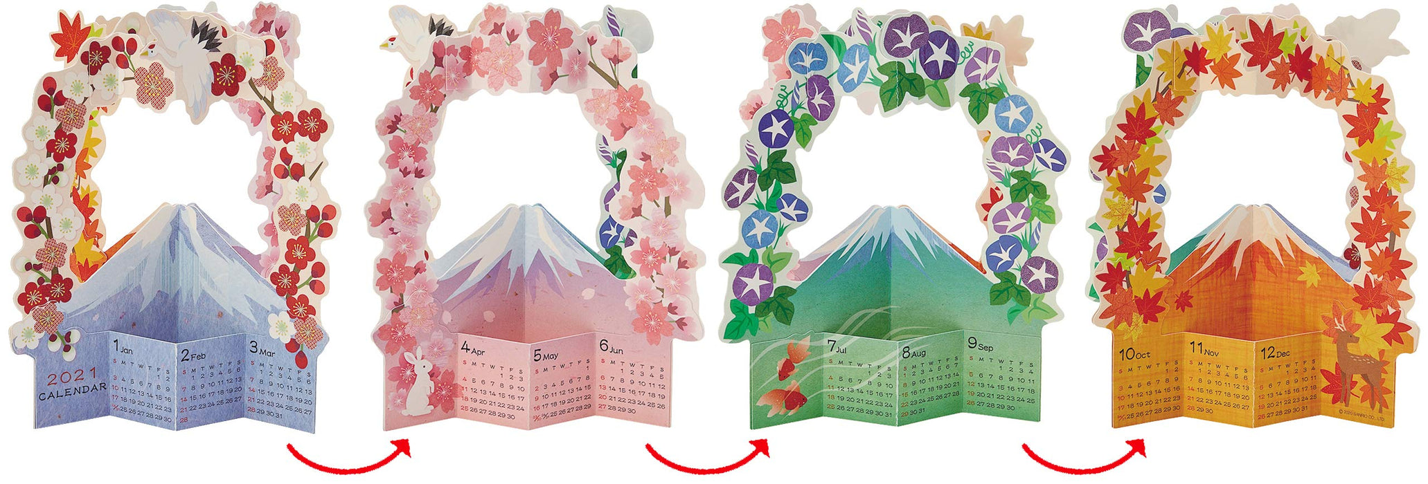 Sanrio Wafuu-Karte Blumenrahmen 4-seitiger Mt. Fuji 2024 Kalender