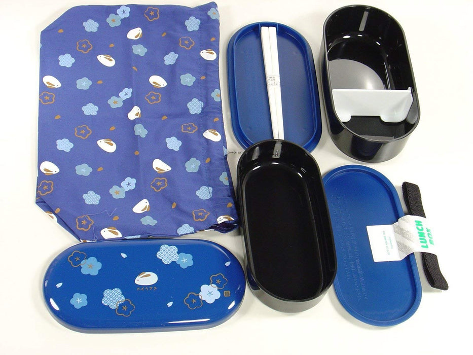 Skater Fukuusagi Vermilion 2-Tiered 630ml Lunch Box with Drawstring Bag and Chopsticks Made in Japan Ksx2