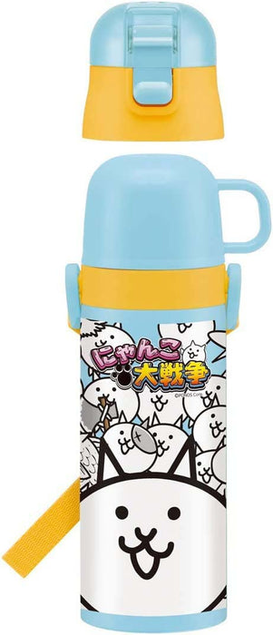 Skater 2-Way Kids Stainless Steel Water Bottle with Cup - 430ml Nyanko Wars SKDC4-A
