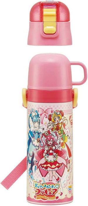 Skater Kids 2-Way Stainless Steel Water Bottle with Cup 430ml Delicious Precure Design