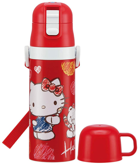 Skater Hello Kitty 430ml Edelstahl-Trinkflasche mit Becher für Kinder