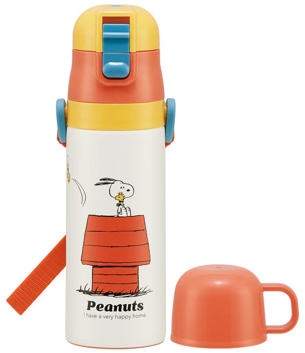 Gourde en acier inoxydable à 2 voies Skater Snoopy Retro 430 ml avec tasse pour enfants