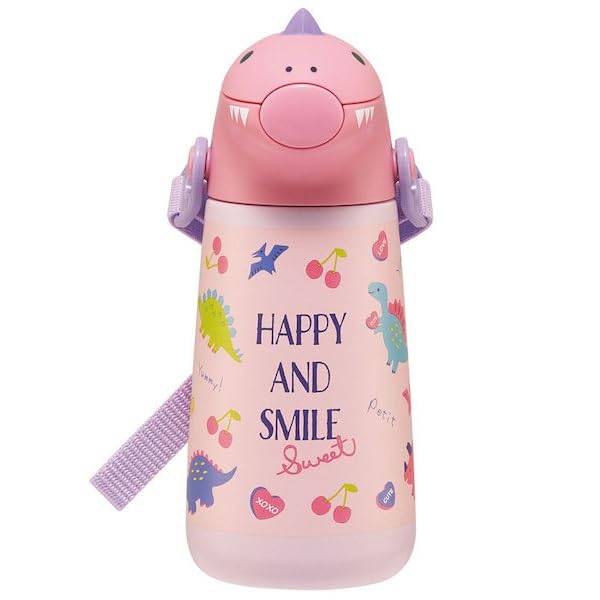 Skater Happy Smile 370ml Double Vacuum Sealed Stainless Steel Straw Water Bottle