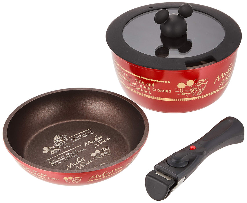 Skater Disney Mickey 4-Piece Cookware Set - 20cm Pot Frying Pan Glass Lid with Removable Handles