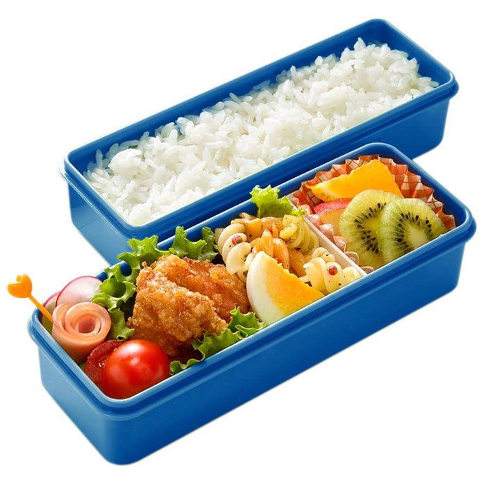 Skater 2-Tier Slim Bento Box 630ml with Silicone Inner Lid Ag+ Antibacterial Retro French Navy