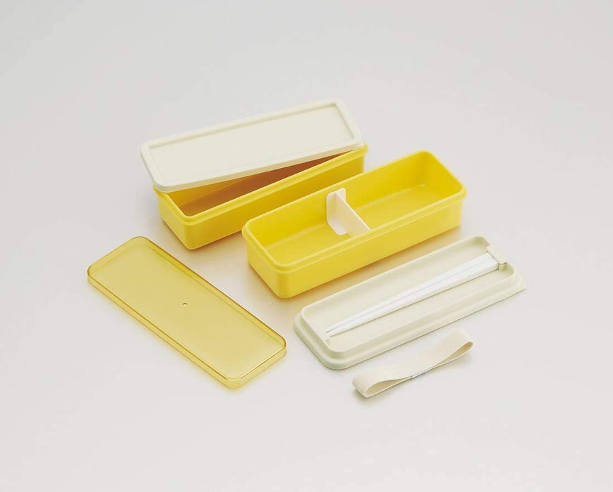 Skater Retro French Yellow Ag+ antibakterielle 2-stöckige Slim Bento-Box, 630 ml, hergestellt in Japan